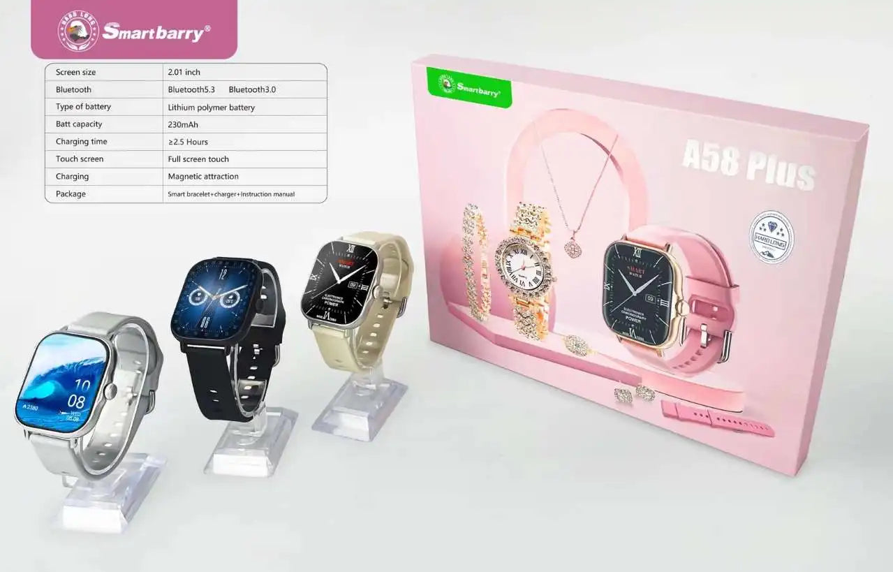 A58 Smart Watch 5 in 1 with Jewelry Set